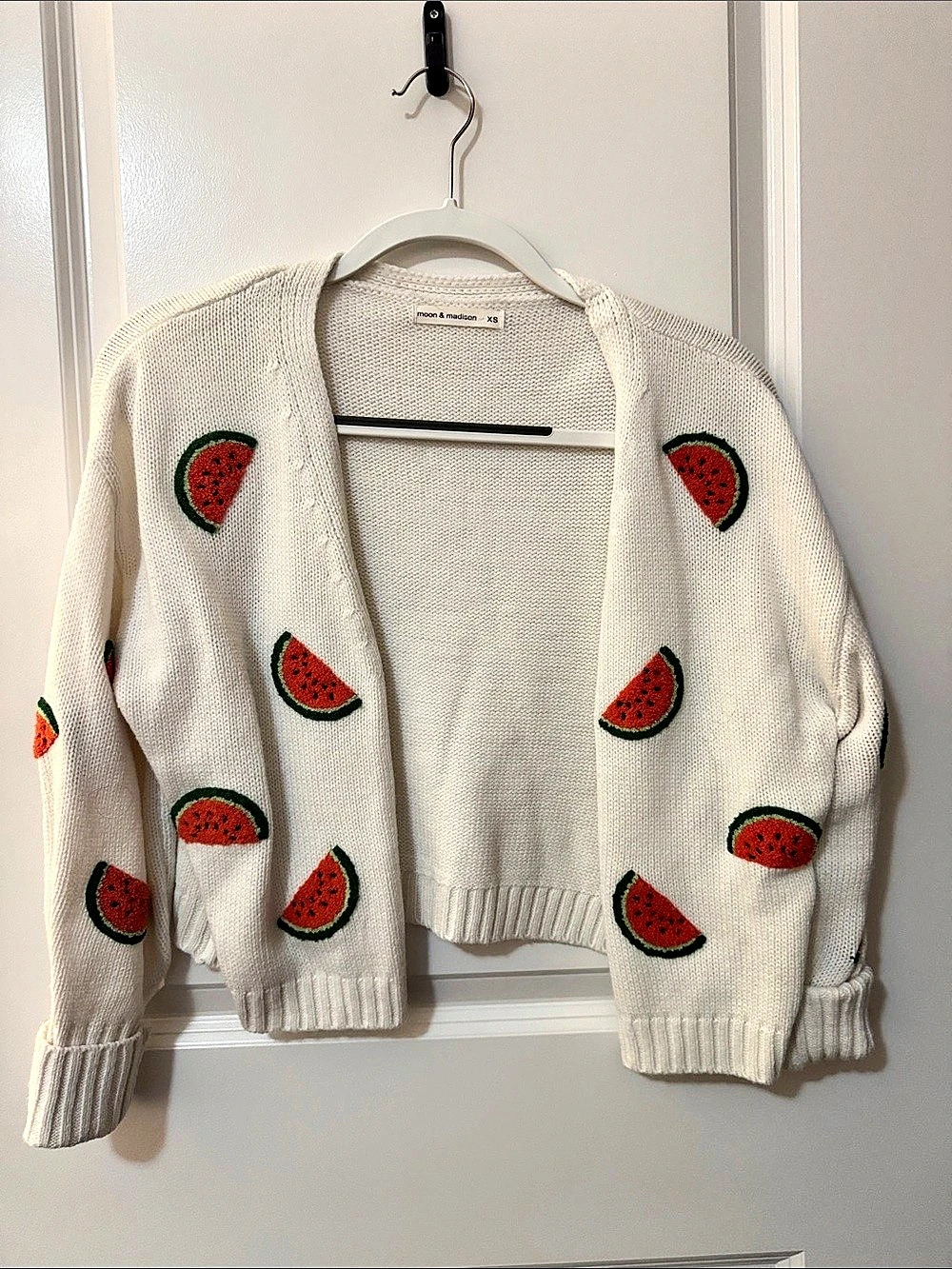 Moon & Madison Watermelon Cardigan White & Red XS Like New
